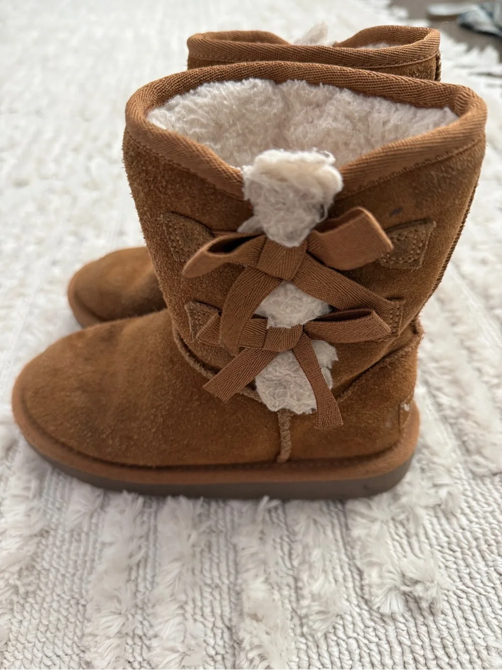 Koolaburra By Ugg Girl Size 12 Suede Bow Chestnut Brown Victoria Boots Reg $74